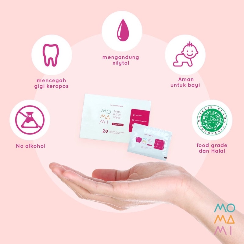 MOMAMI TOOTH &amp; GUM 20'S / TISSU BASAH KASA LIDAH PEMBERSIH MULUT BAYI