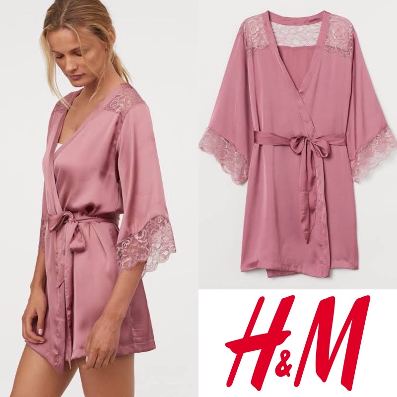 H&m hnm hm oldrose pink kimono tidur with belt sleepwear