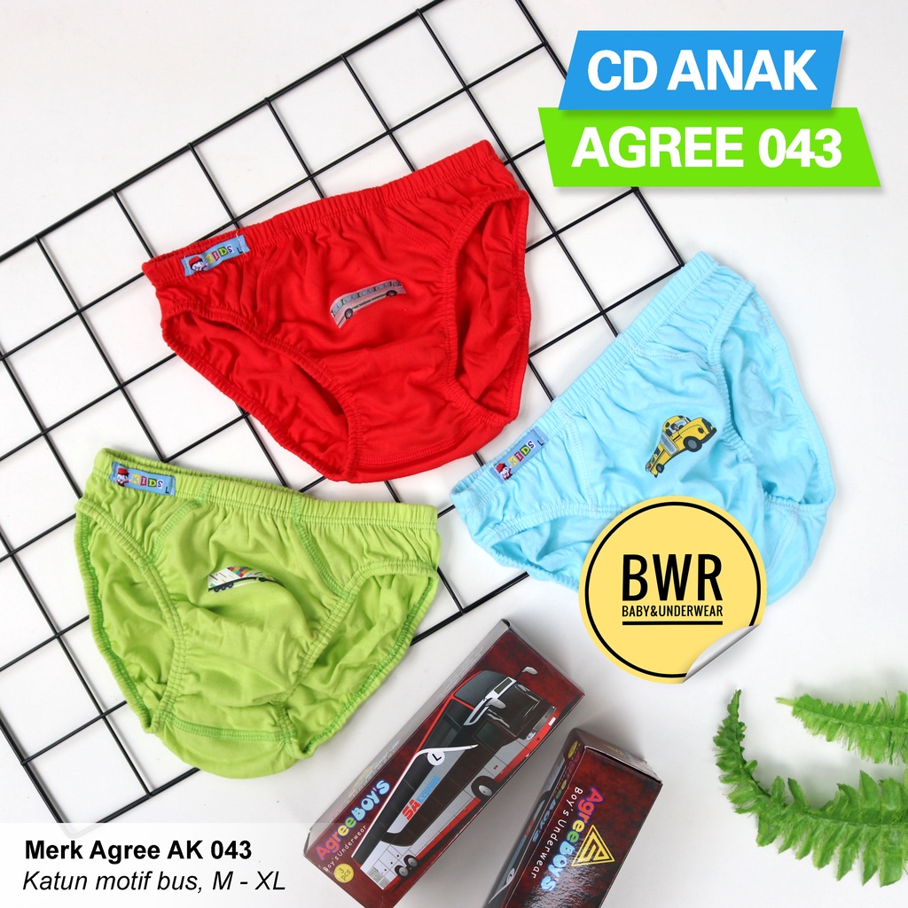 [ 3pc ] AGREE | CD AGREE KIDS AK 043 Motif | Celana Dalam Anak Lembut Karet Kerut