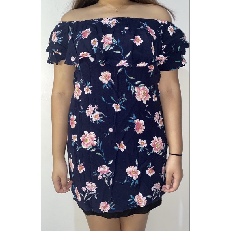 Bershka navy floral dress
