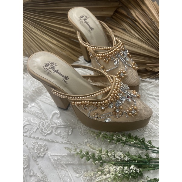 sepatu wedding pesta melani  nude mate gold tinggi 12cm