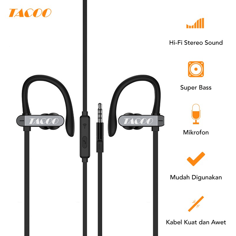 

TACOO Sport Earphones In-Ear TEH0417 Hi-Fi Stereo Sound Earfit Anti Jatuh black