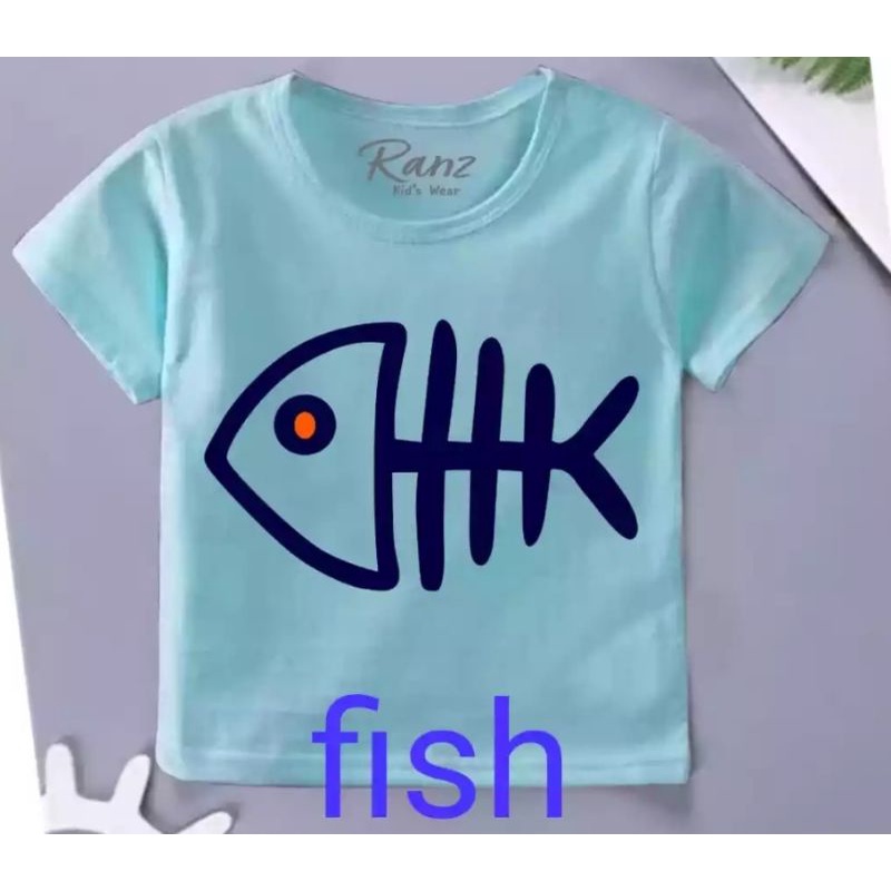 Baju bayi atasan kaos bayi usia 3-9 bulan-10 Biru Fish