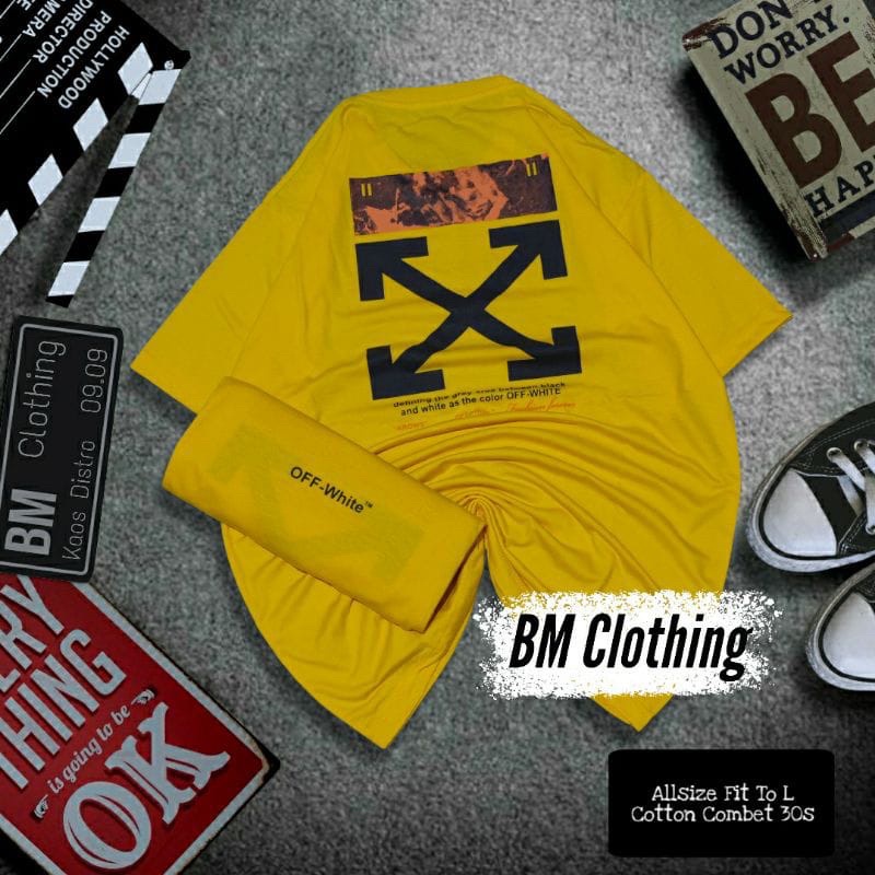 BAJU KAOS T SHIRT DISTRO OFF WHITE FONT HITAM KUNING PRIA WANITA COWOK CEWEK UNISEX PREMIUM ORIGINAL