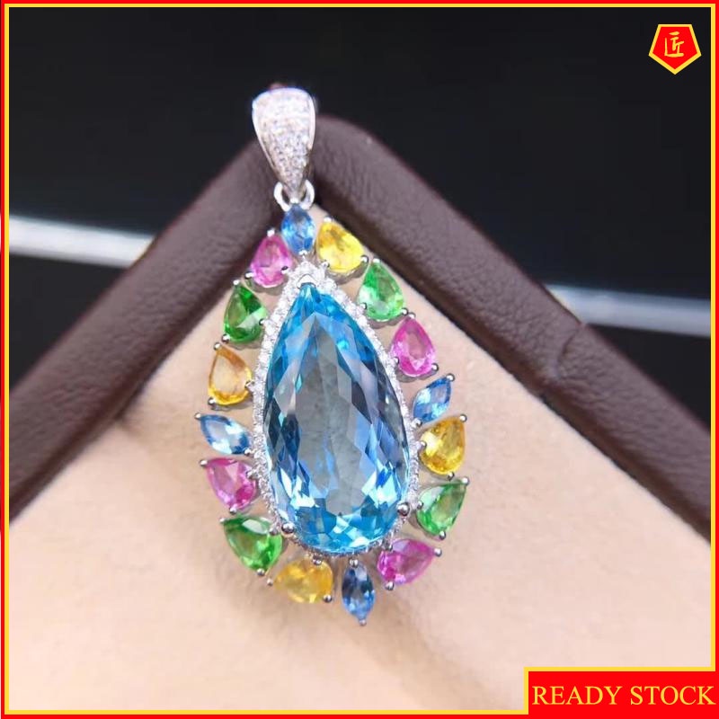 [Ready Stock]Aquamarine Pendant Fashion Necklace Stylish and Elegant