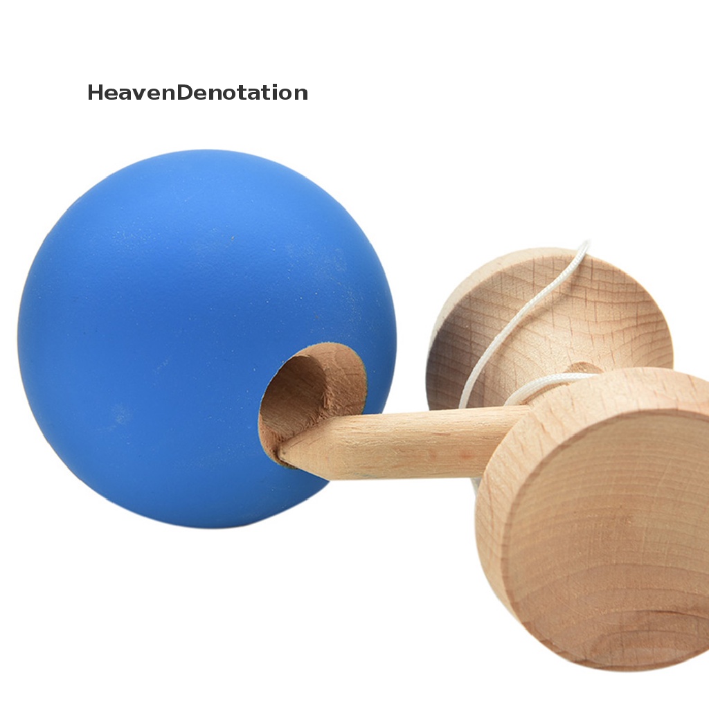 (Heavendenotation) 1pc Kendama Mainan Tradisional Jepang Bola Karet Bahan Kayu