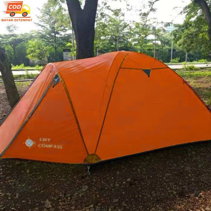 Tenda compass fiber 4-5 orang double layer tenda compas fibre waterproof tenda lwy compas