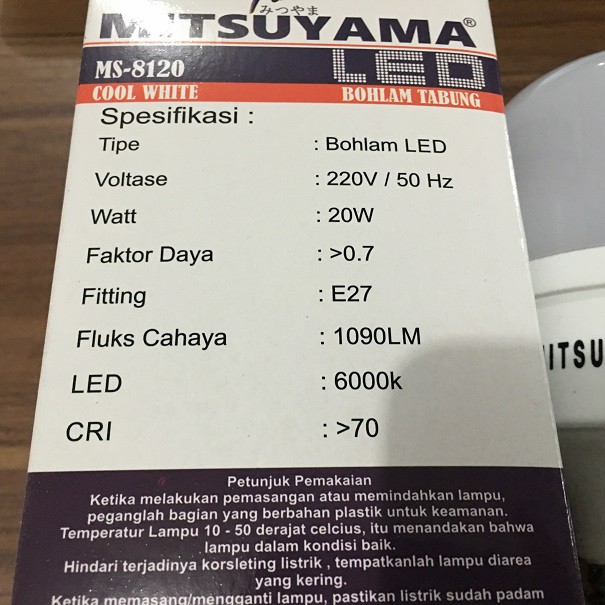 Lampu LED Tabung 20W Besar Super Terang Awet Mitsuyama MS8120