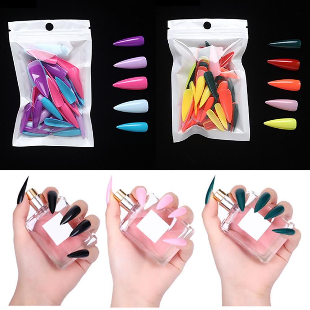 Tips Nail Art Agustinina Lepas Pasang 100pcs Candy Color Manicure Ballerina Full Cover Kuku Palsu