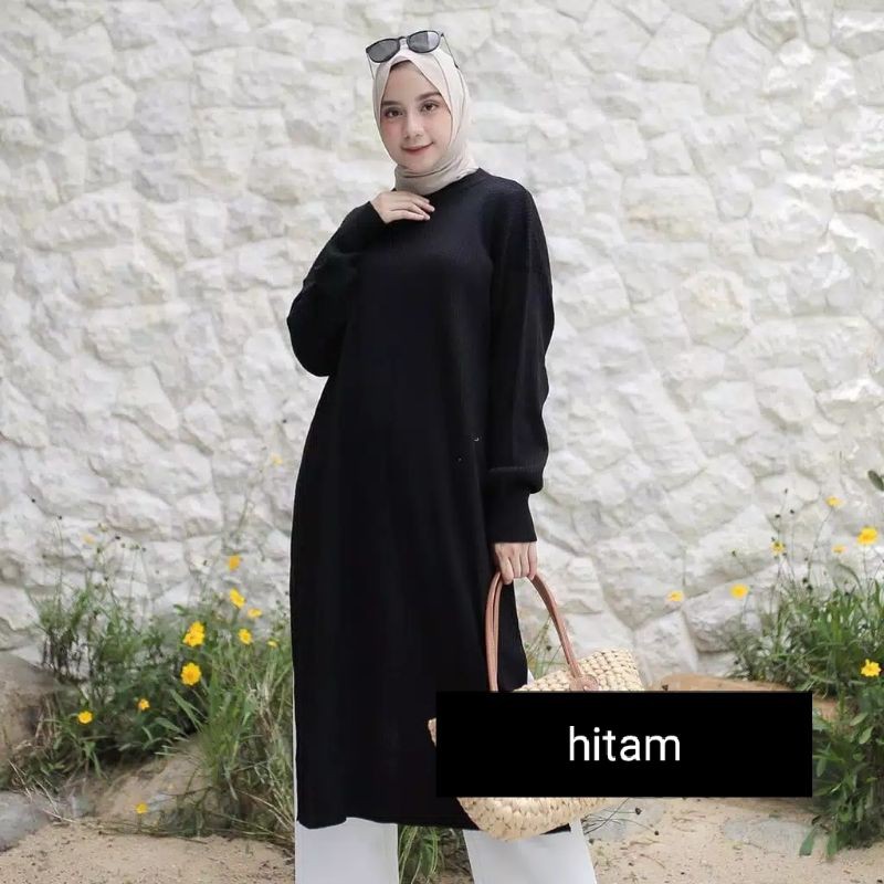 DRESS TUNIK Rajut Belahan Samping Pakaian Rajut Atasan Wanita