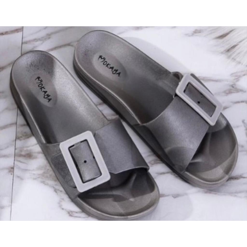 ( Best Seller ) Sandal Slop Jelly Wanita Gesper Besar Simple Pretty Casual Import Mokaya / Size 37-41 (8128-983)-silver