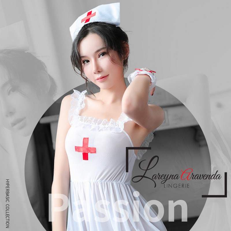 Set Lingerie + G String Seksi Model Cosplay Sensual Nurse LG154