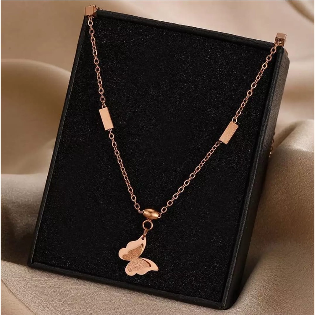 Kalung Titanium Rantai Rose Gold Liontin Bulgari Rose Gold / Accesories Fashion Titanium Asli Anti Luntur / Kalung Lapis Emas 18K / Terbaru