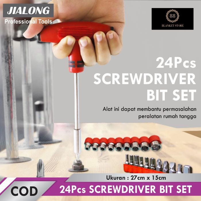 Obeng T Kunci Sock Screwdriver Maintenance Socket &amp; Bit Set 24 Pcs Peralatan Bengkel Motor Mobil Import - GJ-16 - 88Blanketstore