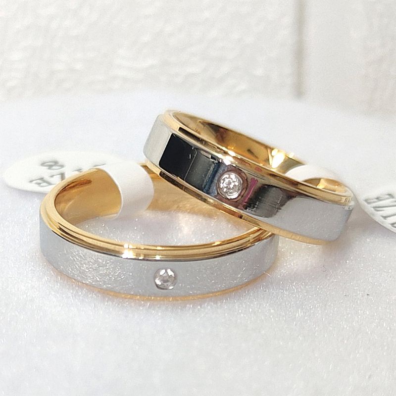 CINCIN COUPLE PREMIUM/ CINCIN NIKAH TITANIUM LAPIS EMAS, STAINLESS STEEL 316L ANTI KARAT, CINCIN TUNANGAN IMPORT