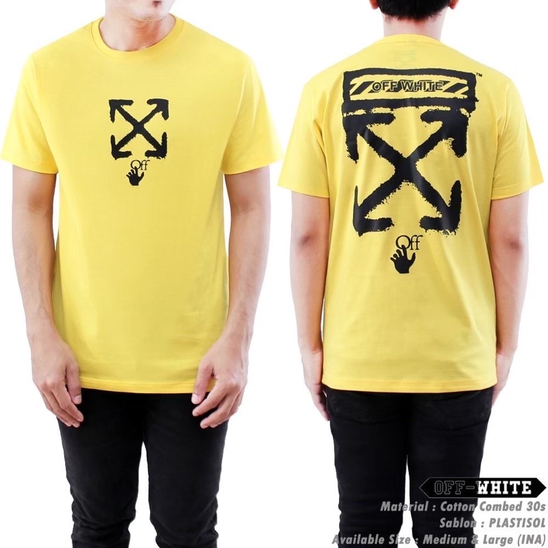 OFF WHITE BAJU KAOS T SHIRT TSHIRT DISTRO OFF WHITE SPRAY PAINT YELLOW T SHIRT PRIA WANITA COWOK CEW