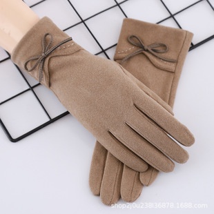 KN-28 sarung tangan musim dingin wanita touch screen motif pita winter autumn gloves plus velvet