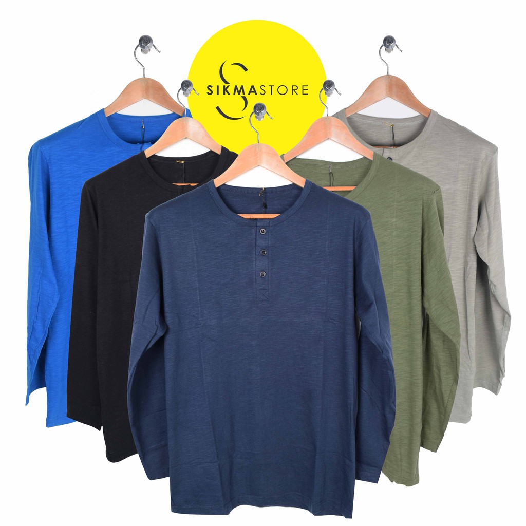 Kaos Henley Kancing Pria Bahan Cotton Combed lengan Kaos Henley Kancing Pria Bahan Cotton Combed lengan
