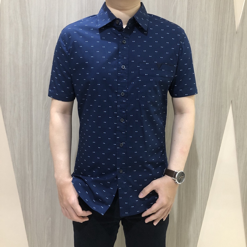 [GRIDLINE - S184 Navy &amp; Black - S119] Kemeja Pria Lengan Pendek Slimfit Katun Premium Simpel Elegan Best Seller M-XXL