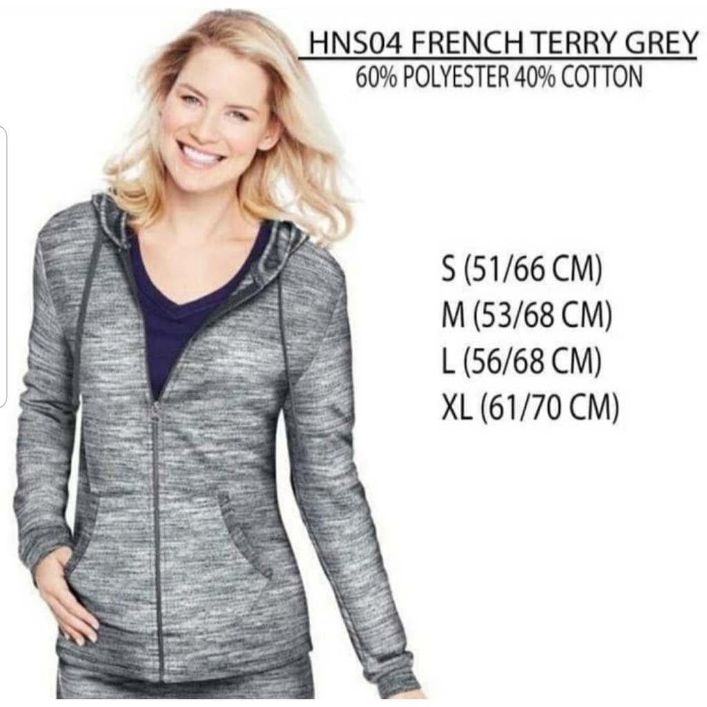 JAKET JACKET HOODIE HANES FULL ZIPPER WANITA FRENCH TERRY