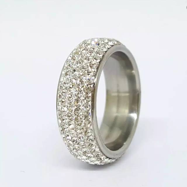 Cincin couple Titanium Stainless steel 5 baris full Mata anti karat selamanya Ring Fashion