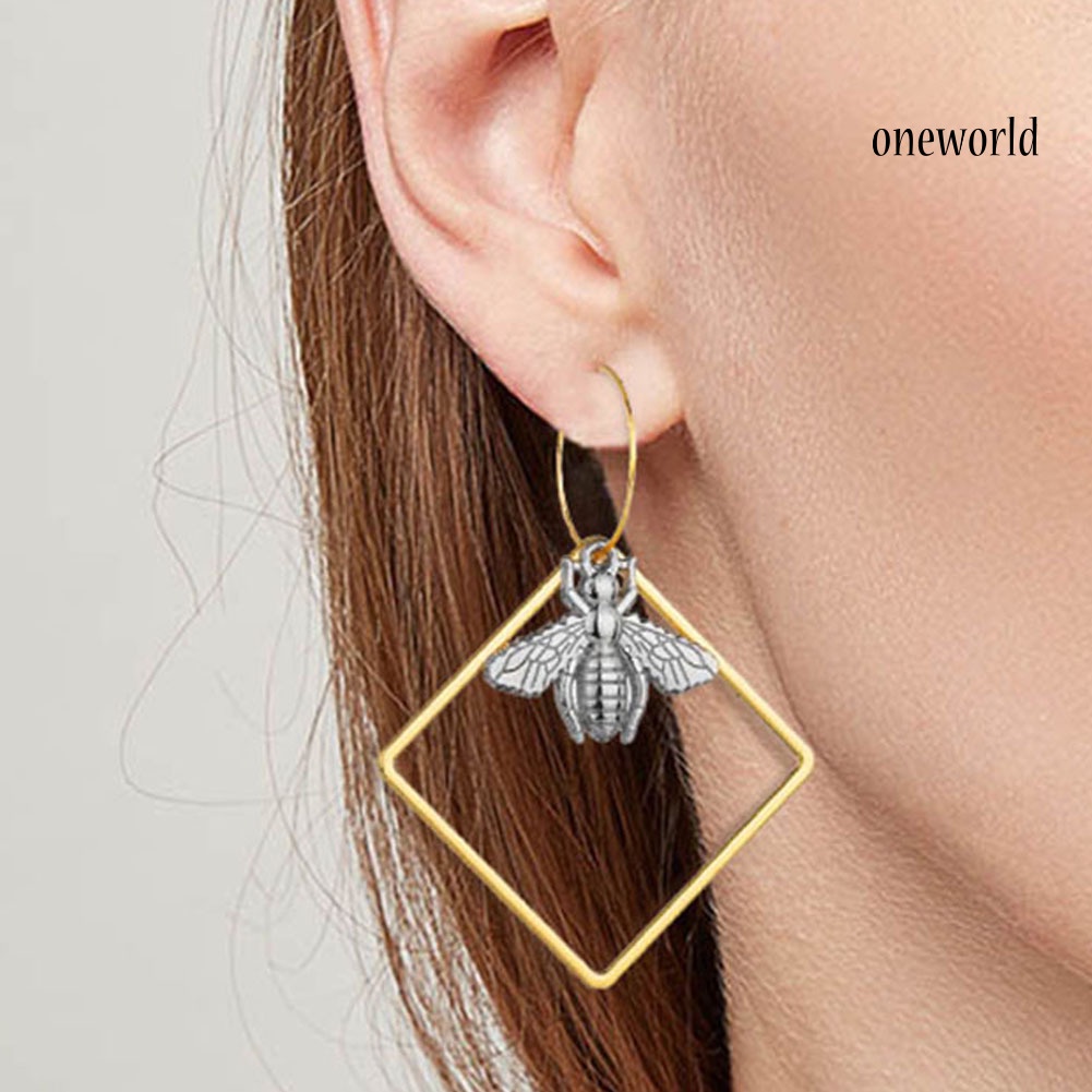 OW@ Fashion Women Hollow Square Bee Cherry Rose Long Dangle Hoop Earrings Jewelry 