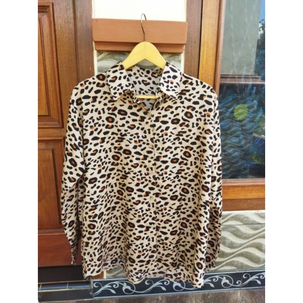 KEMEJA WANITA MOTIF LEOPART COTTON RAYON PREMIUM