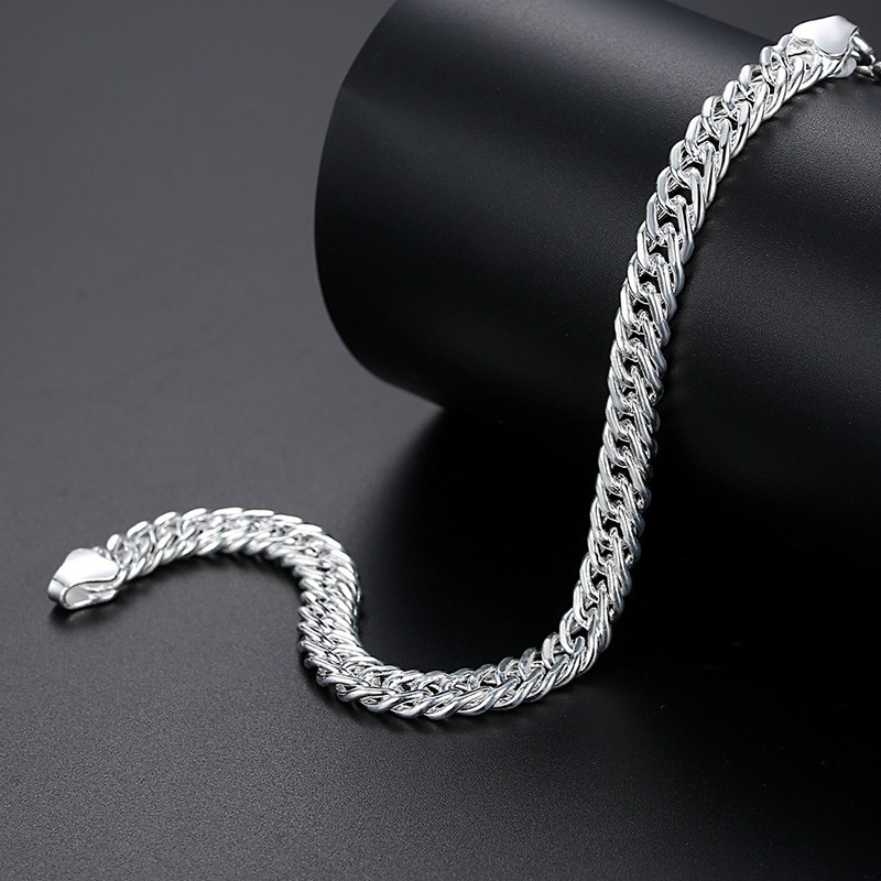 Gelang Rantai Bahan Stainless Steel 990 Silver Plated Untuk Pria Dan Wanita