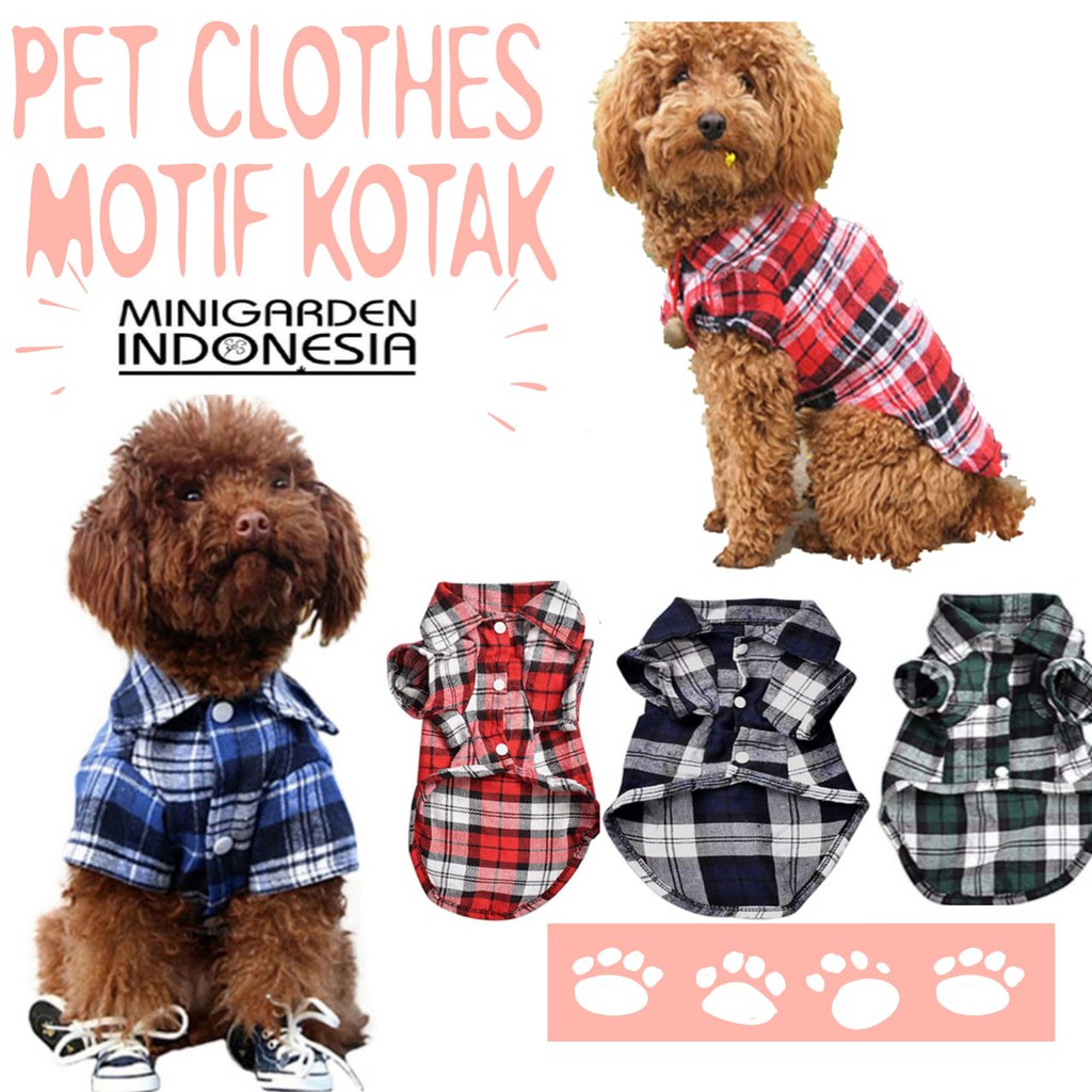 PET CLOTHES CASUAL MOTIF KOTAK KOTAK baju hewan anjing kucing katun halus kemeja thsirt aksesoris