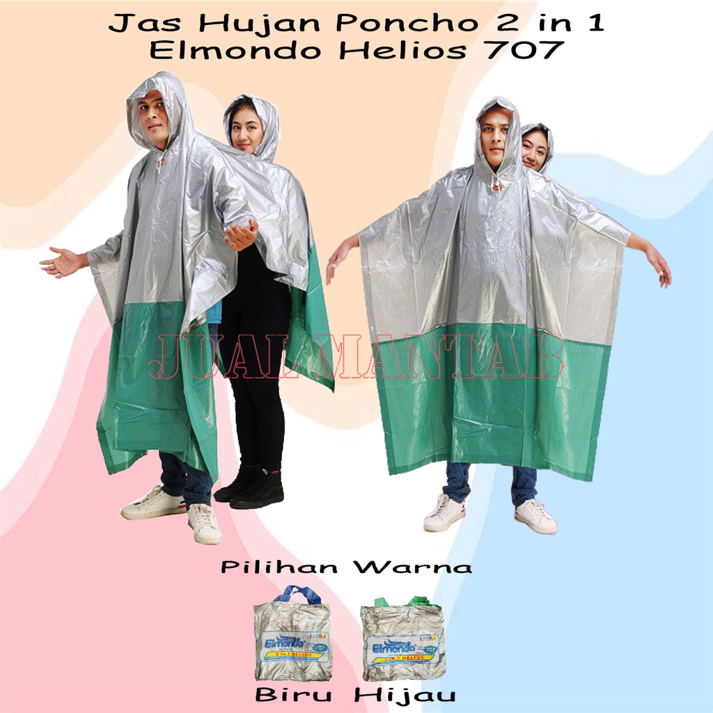 Jas Jaz Mantel Jaket Hujan Ujan Ponco Poncho 2 in 1 Pria Wanita Dewasa Bagus Keren Tebal Murah Anti Tembus Air Rembes Terlaris Merk Elmondo Helios 707