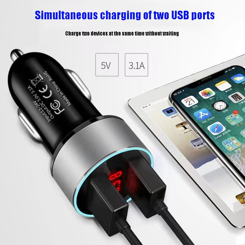 (Dalam stok, dikirim dari Jakarta)Asli Dual Port 3.1A 12V/24V Dual USB Charger Mobil Tampilan Digital iPhone Xiaomi Samsung Quick Charge Universal Voltage Monitor Tampilan Layar Mobil Charging Voltage Display Charger Mobil Mobil Pengisi Daya Ponsel