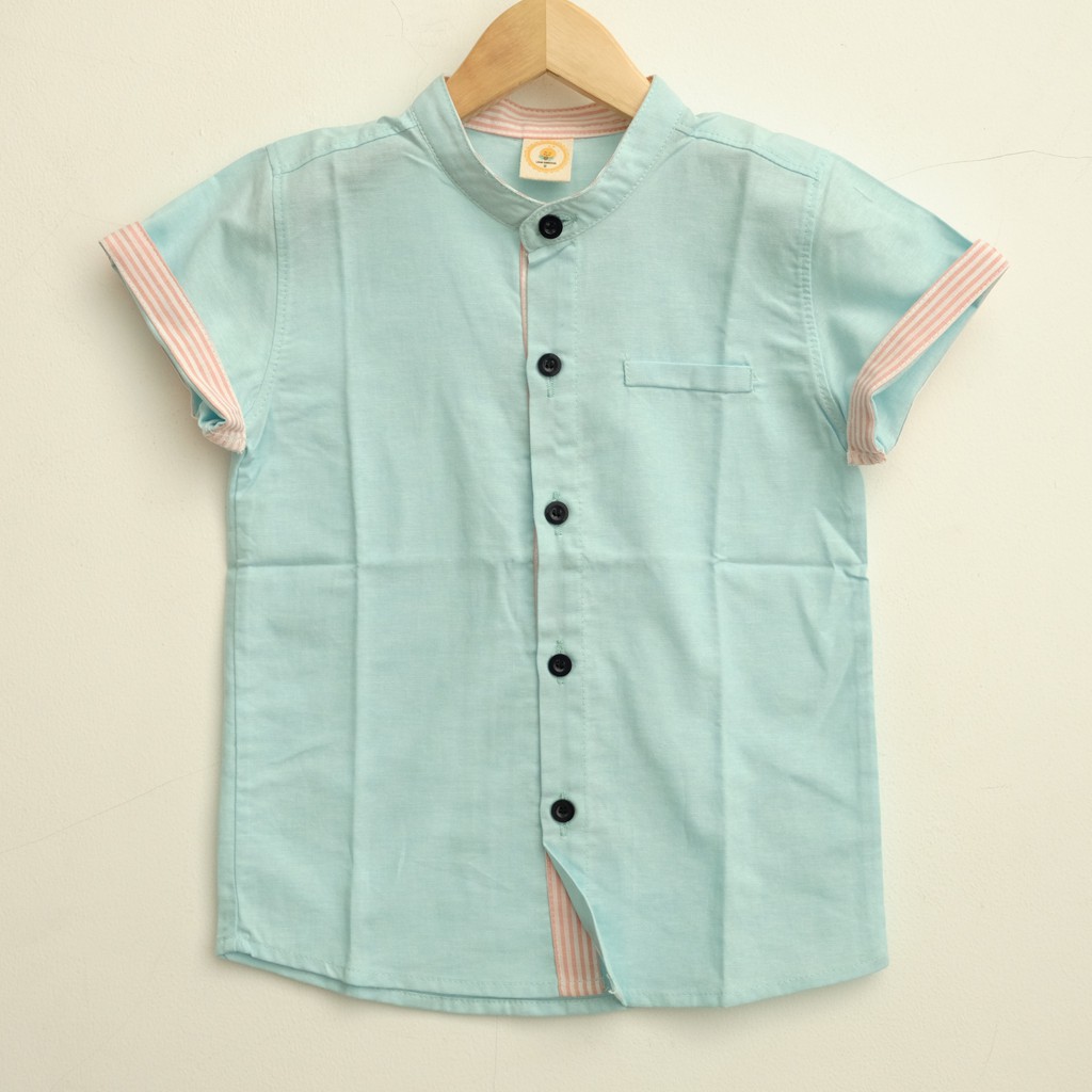 Green Plain Kemeja Anak Polos Warna Hijau Mint  Aksen Mint  