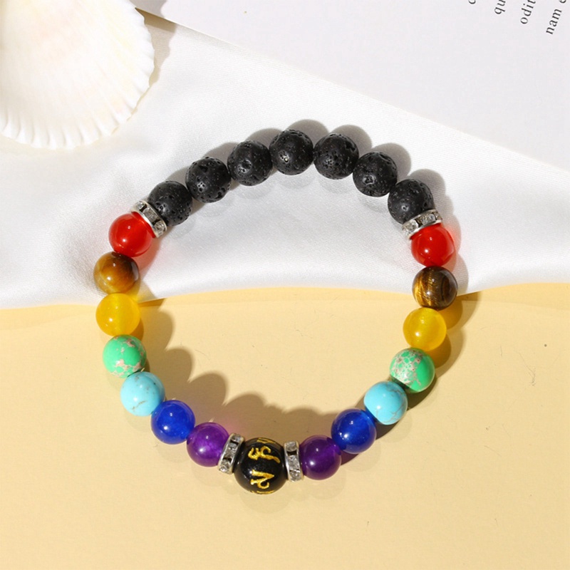 Gelang Manik-Manik Batu Permata Kristal Agate Bulat 7 Chakra Penyembuhan Yoga Untuk Pria Dan Wanita