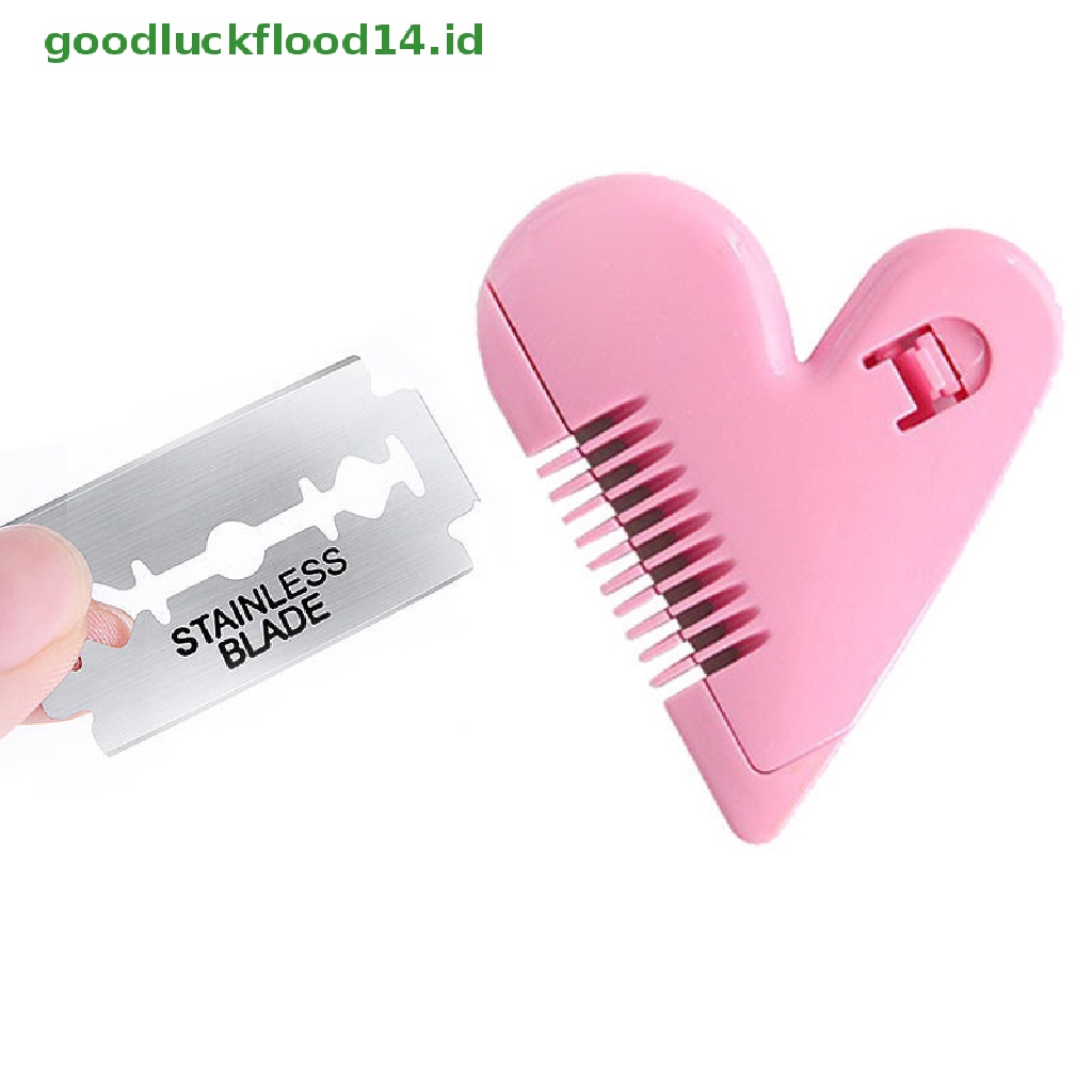 (GOOGFOUR) Sisir Mini Bentuk Hati Warna Pink Dengan Pisau Untuk Potong Rambut