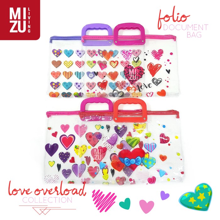 LOVE OVERLOAD Folio Document Bag Zipper Handle Tas Dokumen Sekolah Kertas Buku Map Plastik Gagang-1
