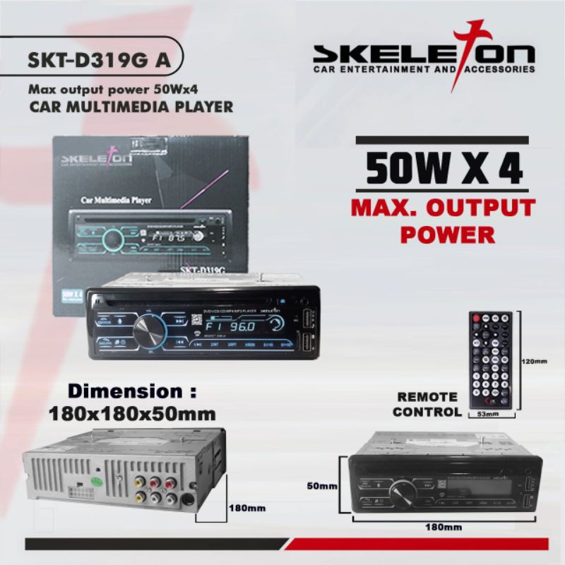 HEAD UNIT SINGLE DIN DVD BLUETOOTH SKELETON SKT-D319G A