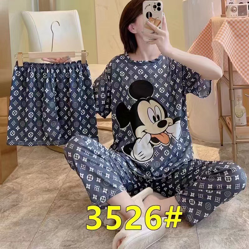 AJW Shop Piyama 3 in 1 | Piyama Lengan Pendek | Baju Tidur Impor | Baju Tidur 3in1-MickeyL Blue