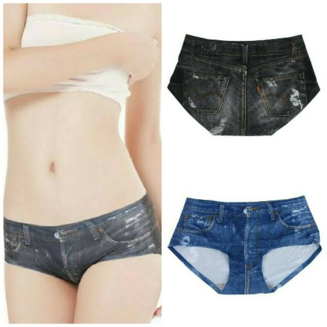 R54 celana dalam hot pants underwear bikini motif jeans sexy Shopee