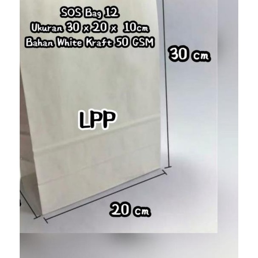 

۞ Size XL - PAPER BAG SOS KODE 12 - KANTONG KERTAS. HARGA/PACK = 50 PCS - Putih ➯