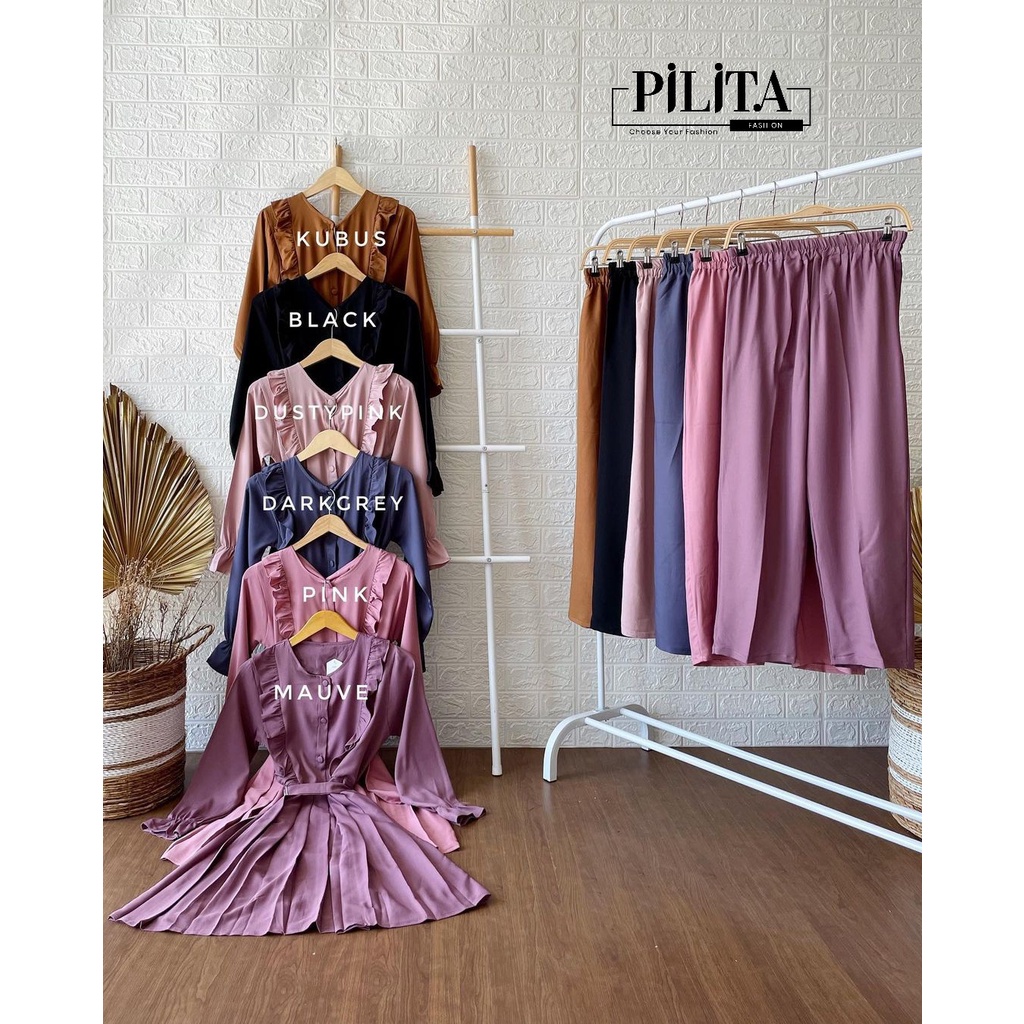 one set wanita dewasa/ PILITA SET 2IN1 - Setelan Celana - Material ITYCREPE - Sleting Depan - Free Belt/pakaian wanita/pakaian wanita kekinian/ setelan wanita kekinian/baju wanita/ atasan wanita