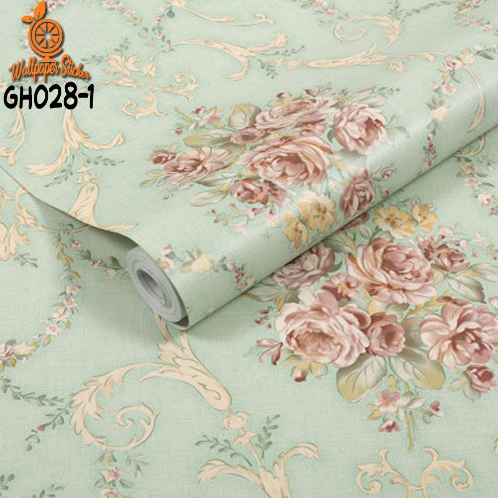 Wallpaper Sticker 45Cm X 9M Bunga Mawar Tosca Gh028-1 Wallpaper Kamar Tidur Anak