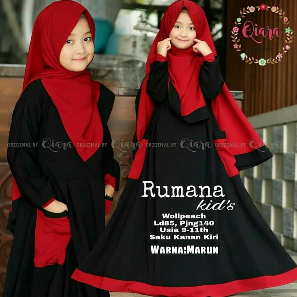 RUMANA KIDS DRESS Wolfice Gamis Anak 7-9 tahun Trendy Modern Kids Baju Panjang Stelan Syar’i Polos 2022