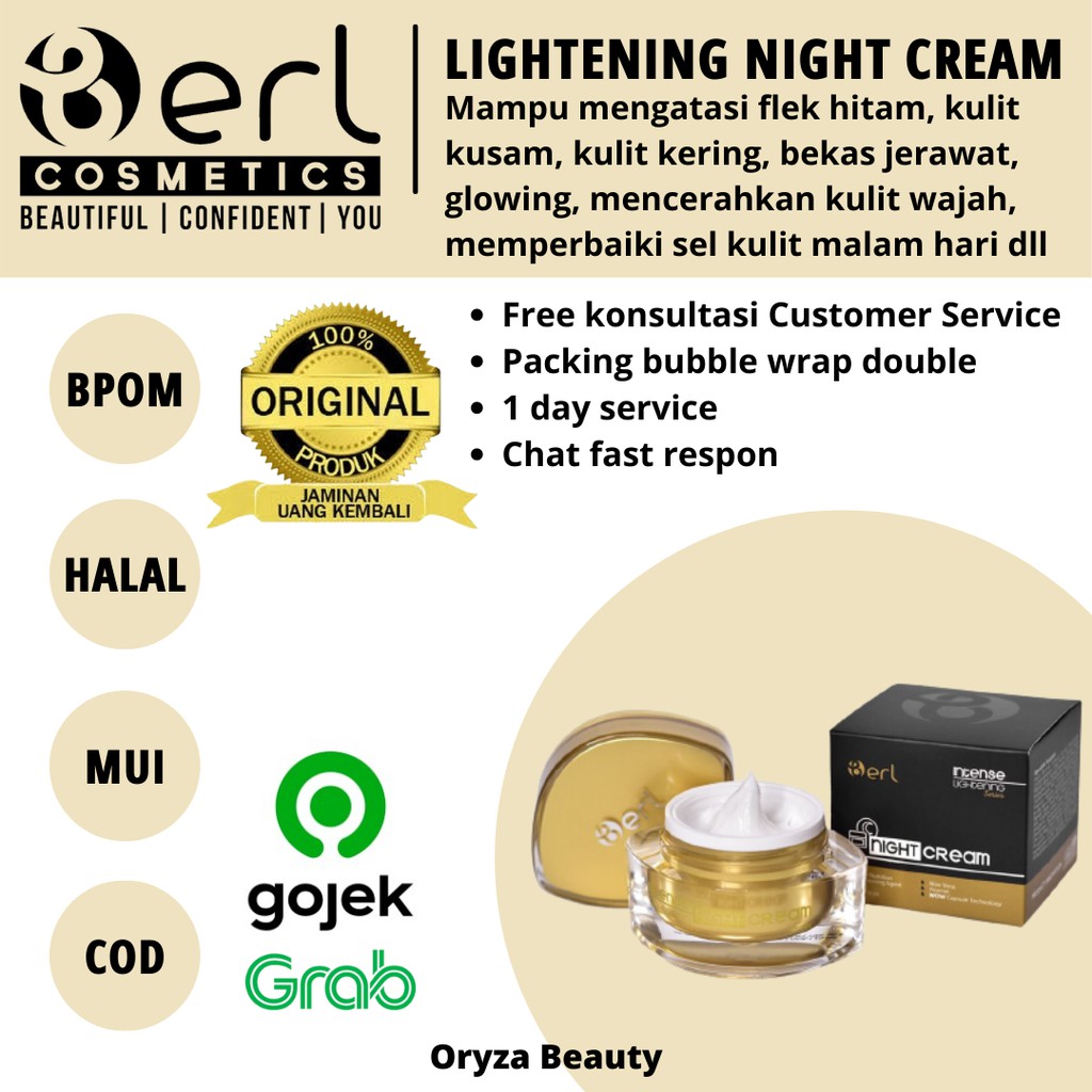 BERL Intense Lightening Night Cream Krim Malam B ERL COSMETICS berlcosmetic