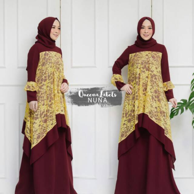 Dress Muslimah Itycrept mix Brokat Flowly Nuna Ori Brand by Queena Labels