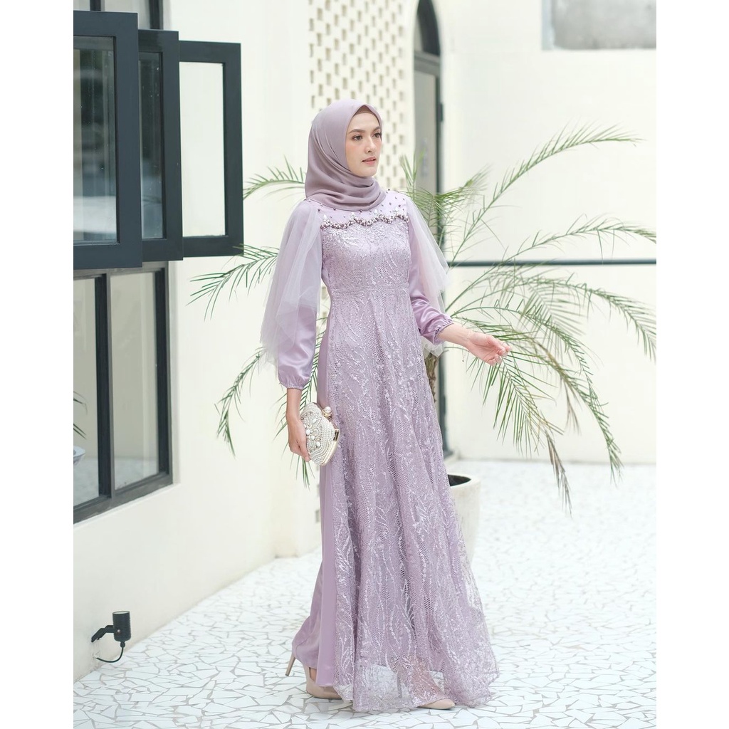 Gamis Brukat Modern Terbaru, Gamis Remaja Dress Wanita Dress Kondangan Lamaran Wisuda Lebaran 2022-LILAC
