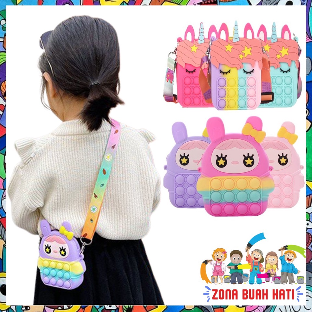 ZBH Tas Selempang Anak Pop It Unicorn Bubble Fidget Push Toys Sling Bag Anak Popit Wallet Cross Bag Untuk Anak Anak Dan Dewasa Murah Import