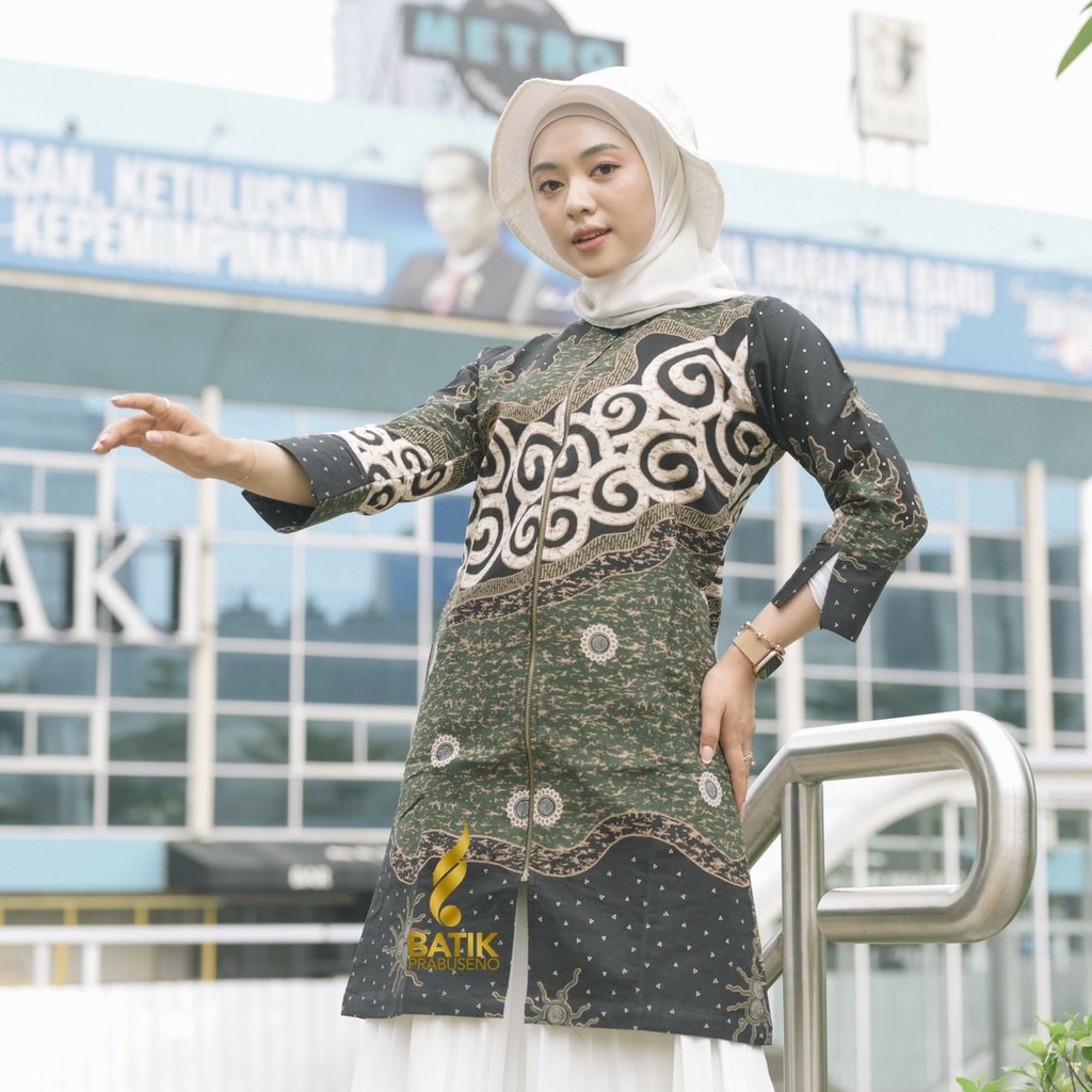 Malika Tunik Batik Wanita Modern Blouse Atasan Kondangan Tunik Murah Kualitas Premium Original Prabu