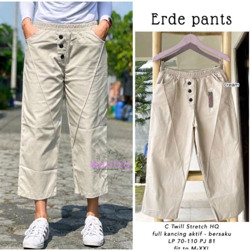 Celana panjang wanita Erde pants Celana korea wanita baggy bahan katun twill stretch