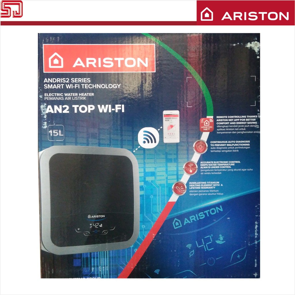 Ariston Andris 2 AN2 TOP Wifi 15 liter 350 watt Water Heater Pemanas Air Hangat Mandi