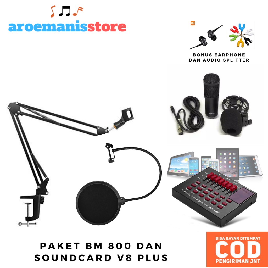 Paket Taffstudio Mic Bm800 dan Soundcard V8 PLUS live Streaming dan Cover Lagu